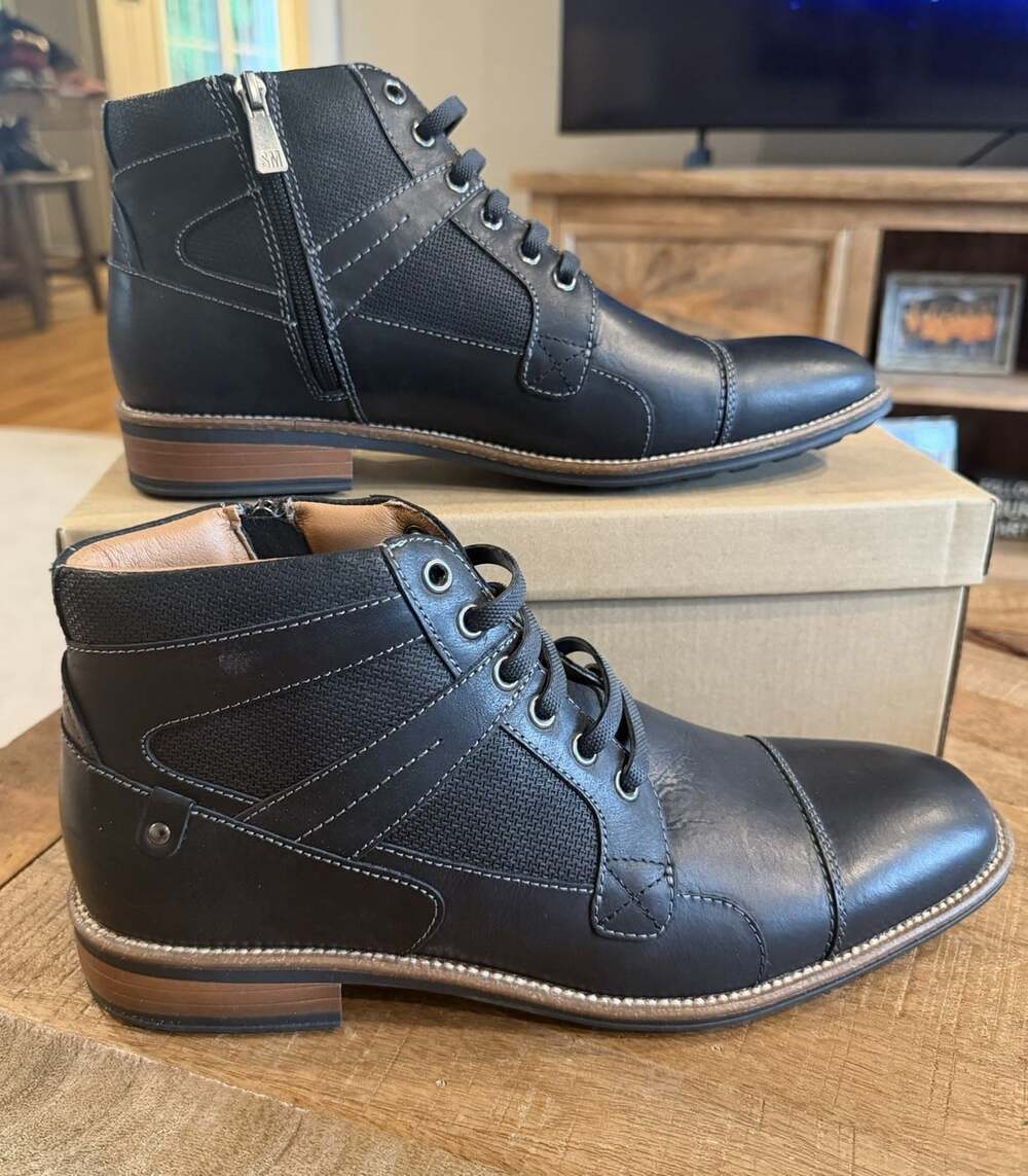 Steve Madden Jotting Men’s 10 Black Leather Cap Toe Chukka Boots NIB Zip Lace